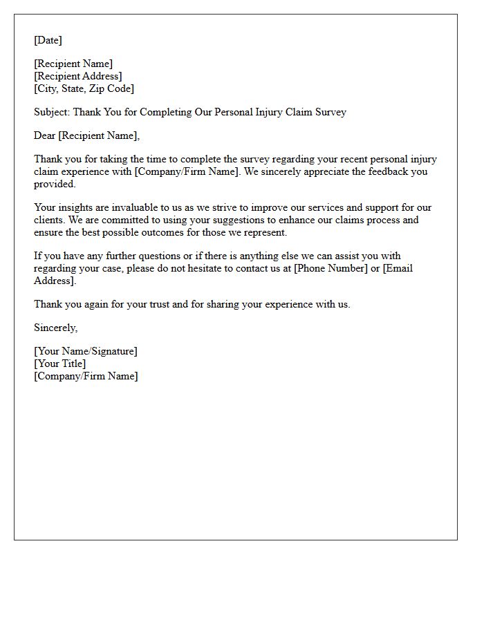 Personal Injury Claim Survey Gratitude Letter