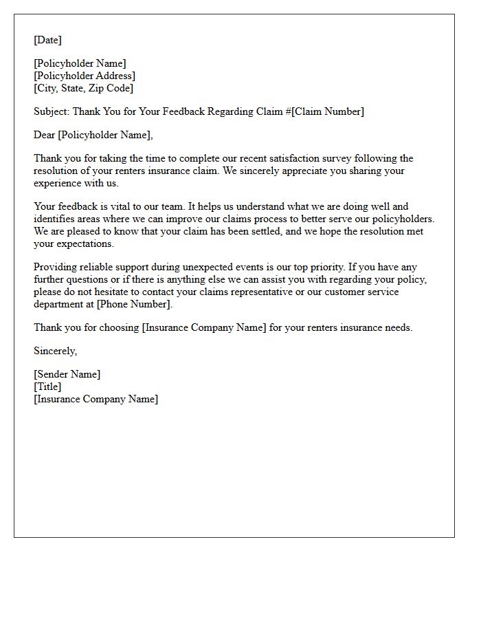 Renters Insurance Claim Resolution Survey Appreciation Letter