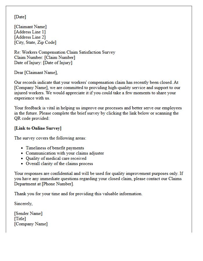 Workers Compensation Claim Satisfaction Survey Letter