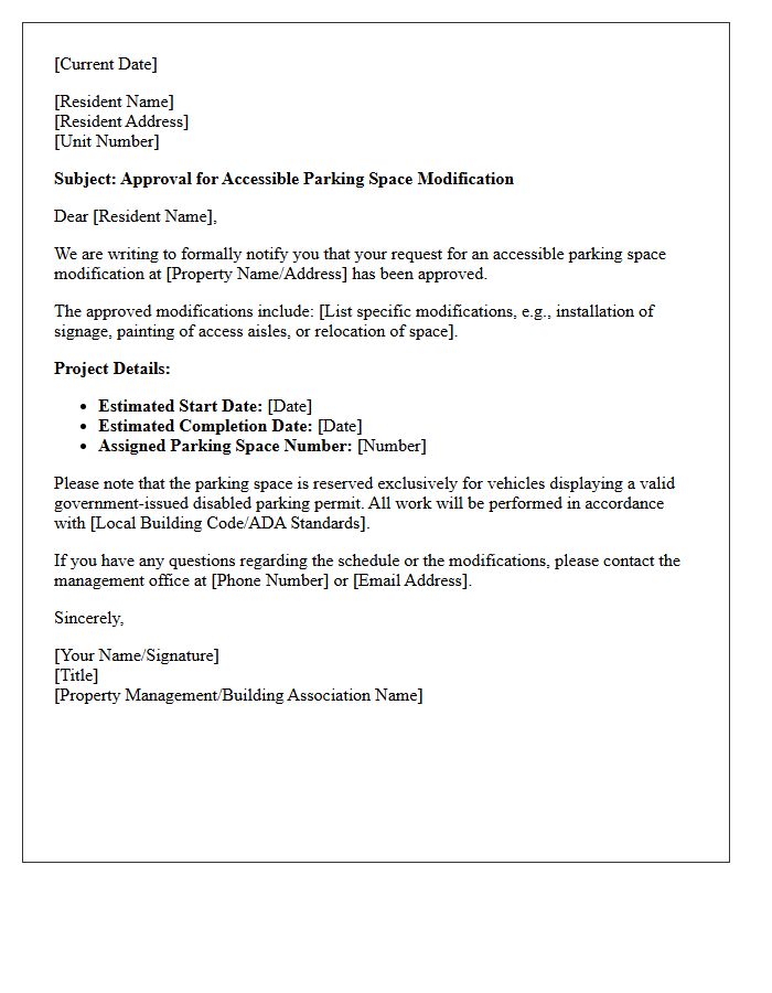 Approval Letter for Accessible Parking Space Modification