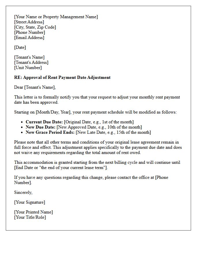 Approval Letter for Rent Payment Date Adjustment Accommodation