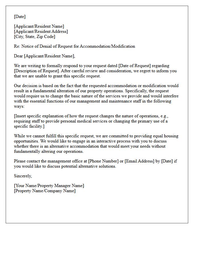 Denial Letter Due to Fundamental Property Operations Alteration