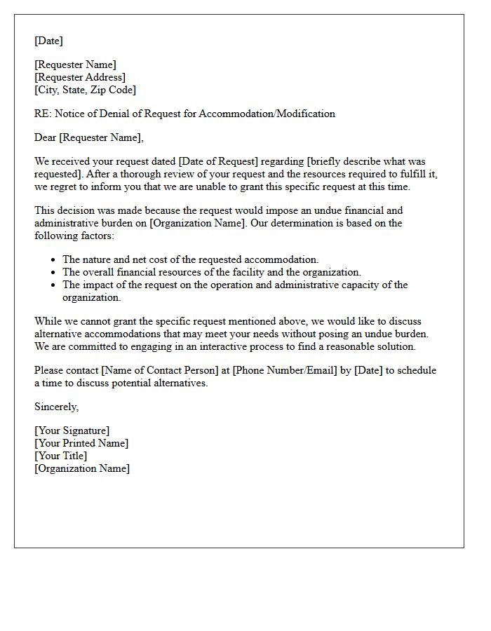 Denial Letter Due to Undue Financial and Administrative Burden