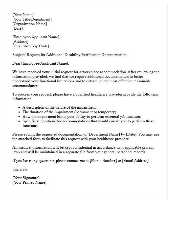 Request Letter for Additional Disability Verification Documentation