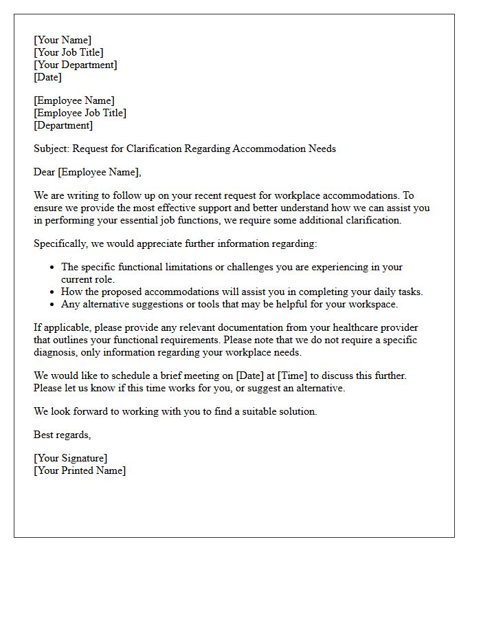 Request Letter for Clarification on Accommodation Needs