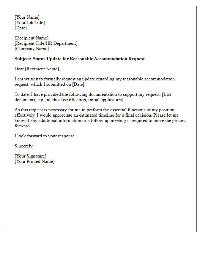 Status Update Letter for Pending Reasonable Accommodation Request