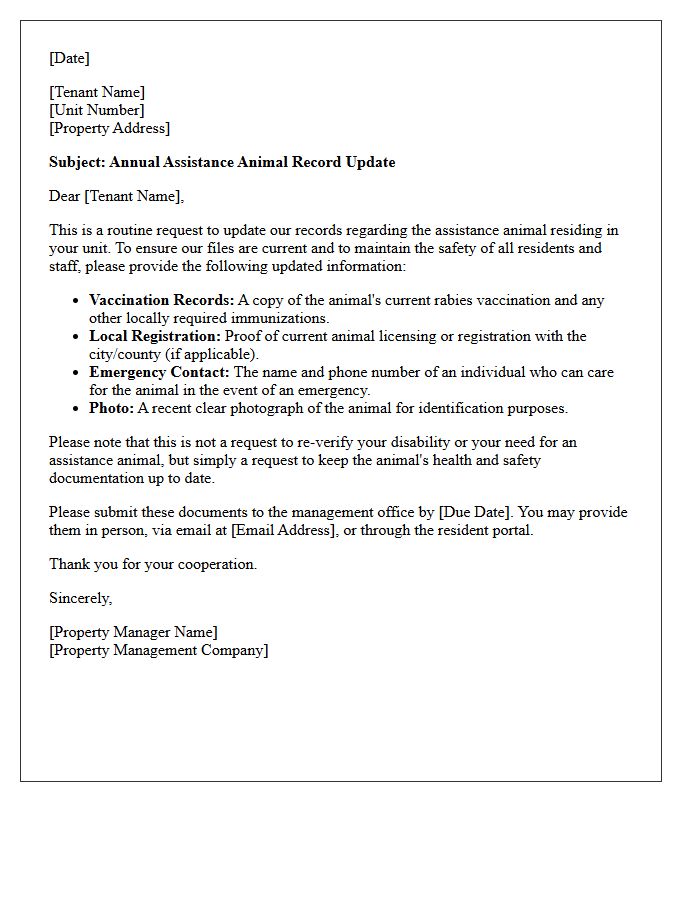 Annual Assistance Animal Record Update Letter