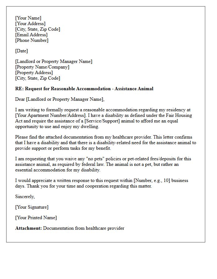 Initial Request for Assistance Animal Documentation Letter