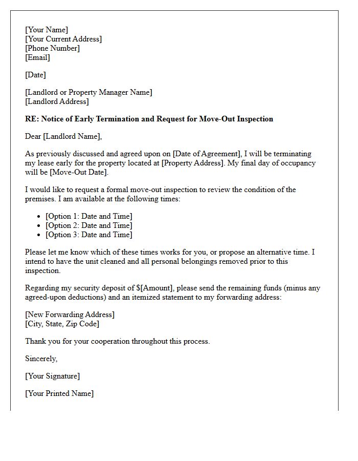 Early Lease Termination Move-Out Inspection Letter