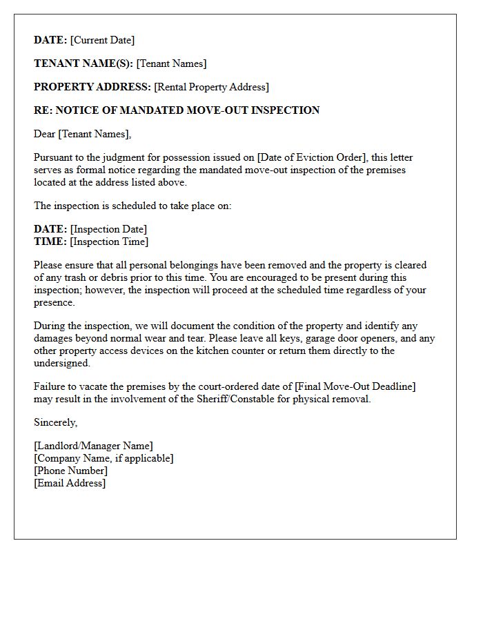 Eviction Mandated Move-Out Property Inspection Letter