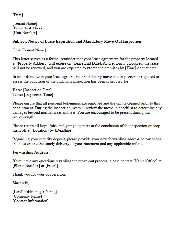 Lease Expiration And Mandatory Move-Out Inspection Letter