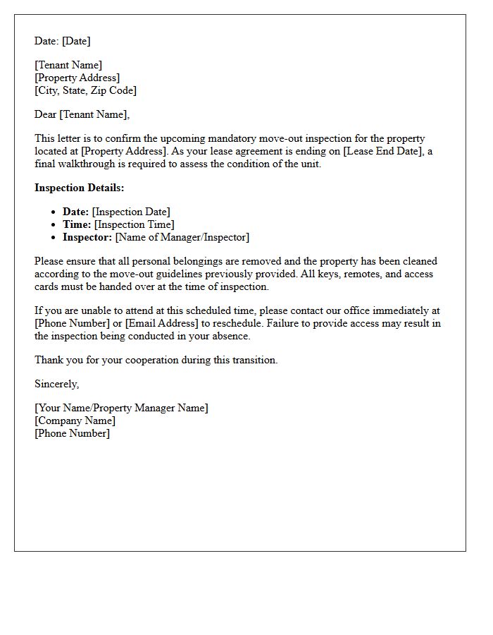 Property Management Mandatory Move-Out Inspection Letter