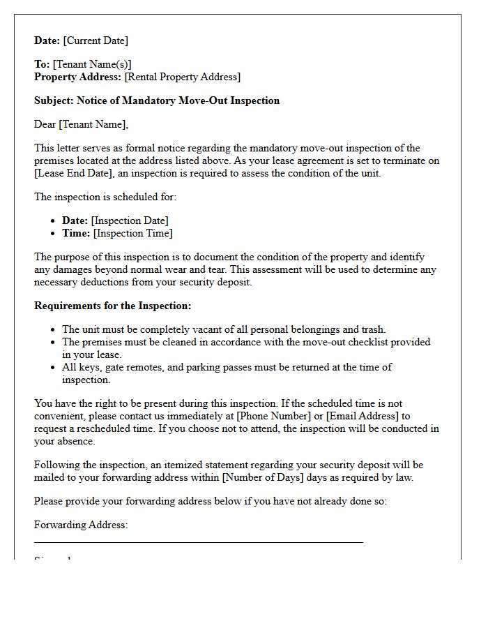 Standard Mandatory Move-Out Inspection Notice Letter