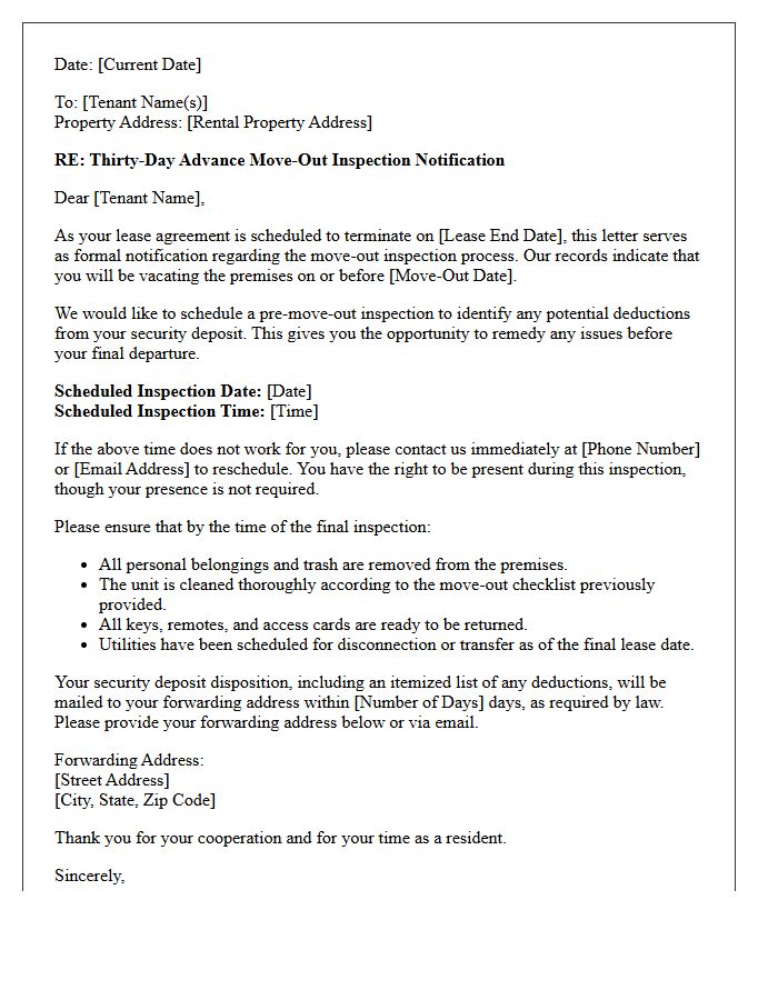Thirty-Day Advance Move-Out Inspection Notification Letter
