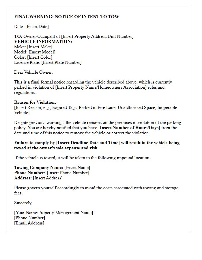Final Warning Towing Intent Letter