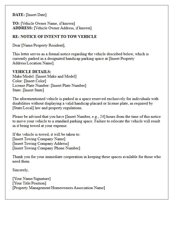 Handicap Space Towing Intent Letter