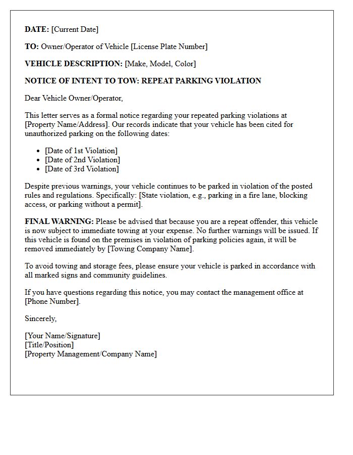 Repeat Offender Towing Intent Letter