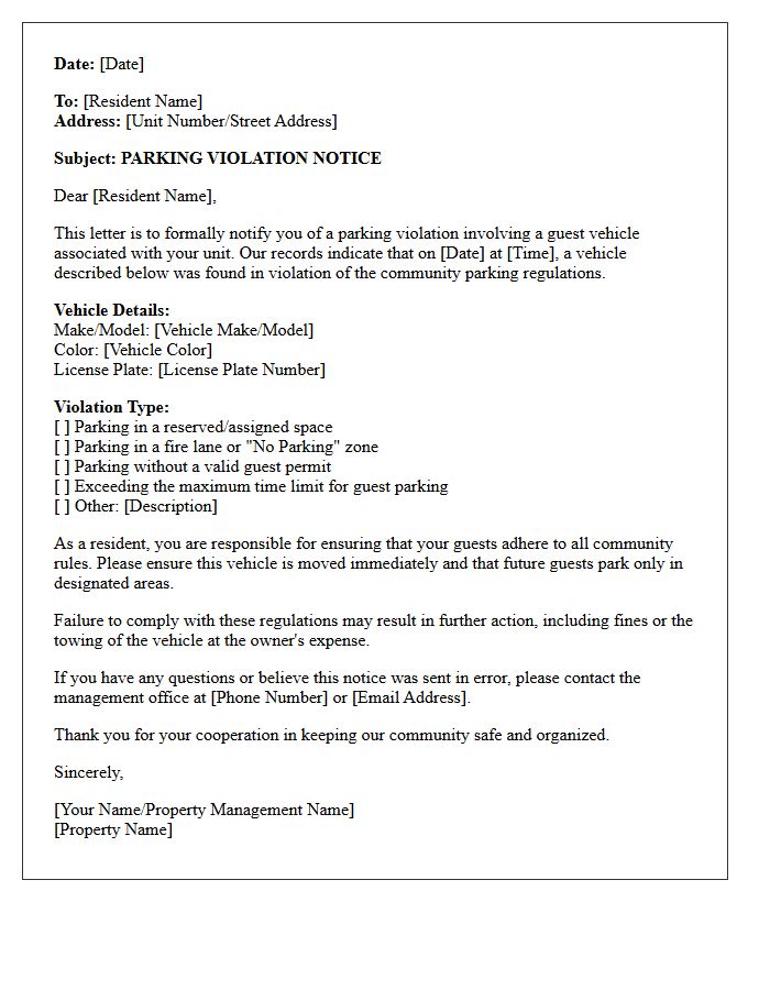 Resident Guest Parking Violation Letter