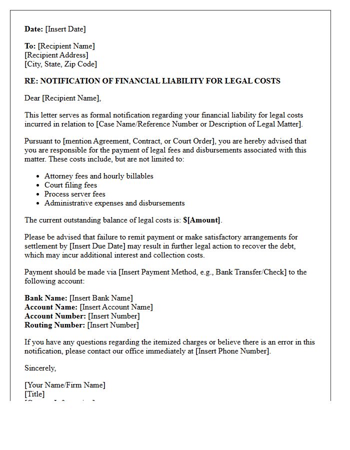 Notification Of Financial Liability For Legal Costs