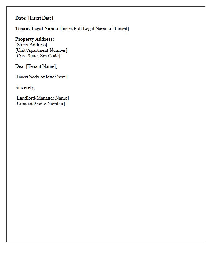 Tenant Legal Name And Property Address