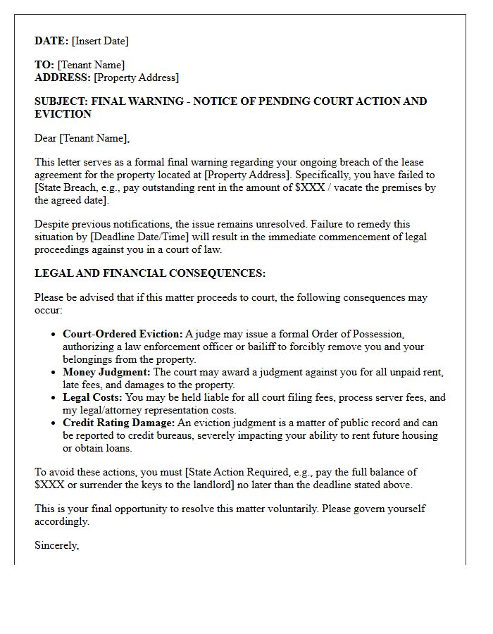 Warning Of Court Action And Eviction Letter Consequences