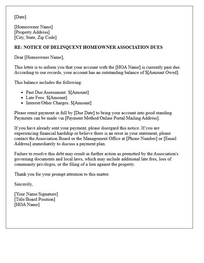 Delinquent Homeowner Association Dues Collection Letter