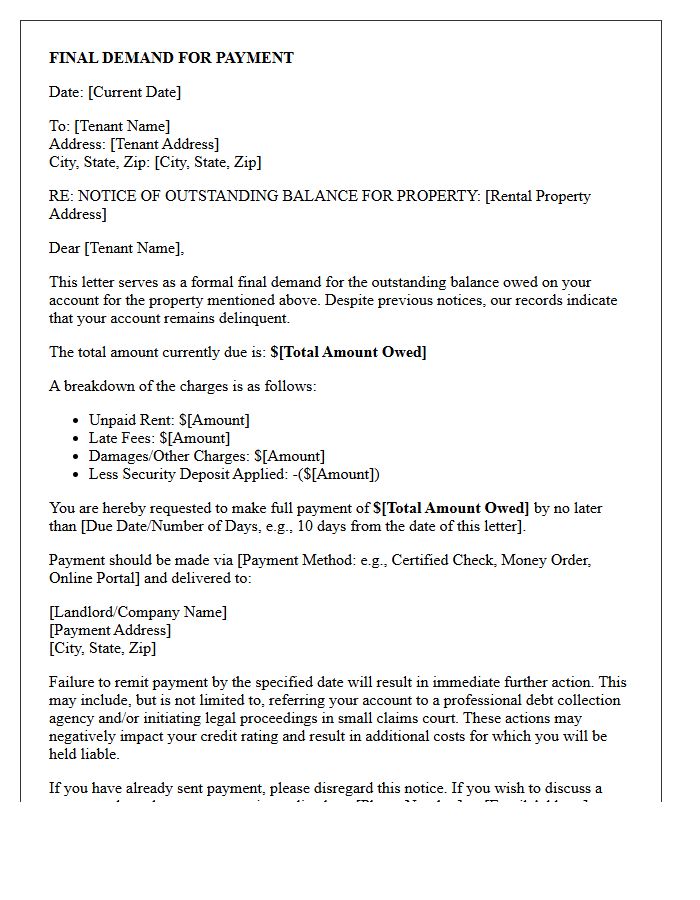 Final Demand Letter for Outstanding Tenant Balances