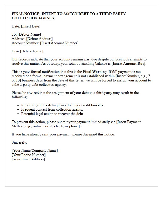 Final Warning Letter Before Third-Party Debt Assignment
