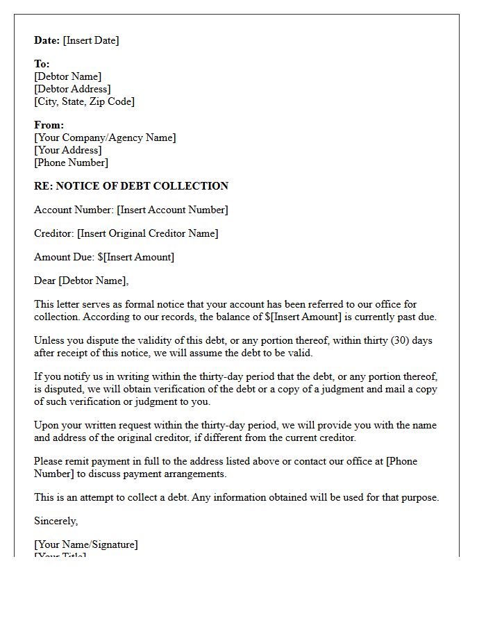 Initial Notice of Debt Collection Letter