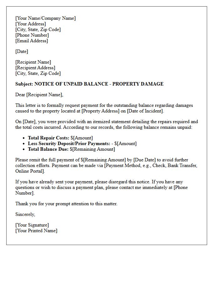 Property Damage Balance Collection Letter