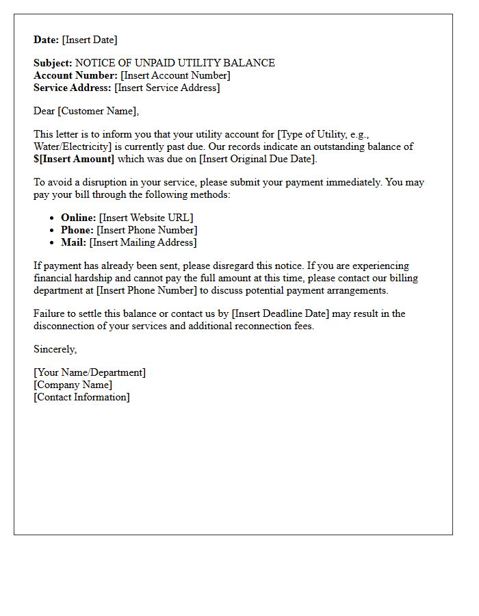 Unpaid Utility Balance Collection Letter