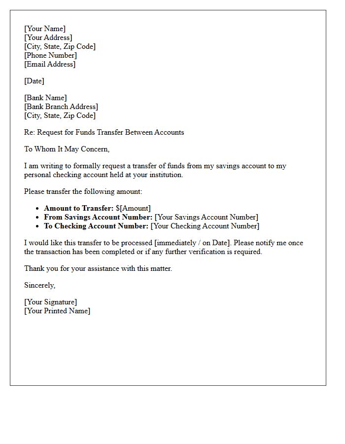 Letter of Request for Transitioning Savings to Personal Checking Account